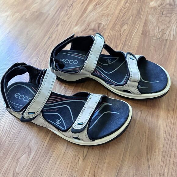 ECCO Offroad Men’s Sandals 40EU (6-6.5 US) Beige Leather Hiking Walking Open Toe - Picture 1 of 12